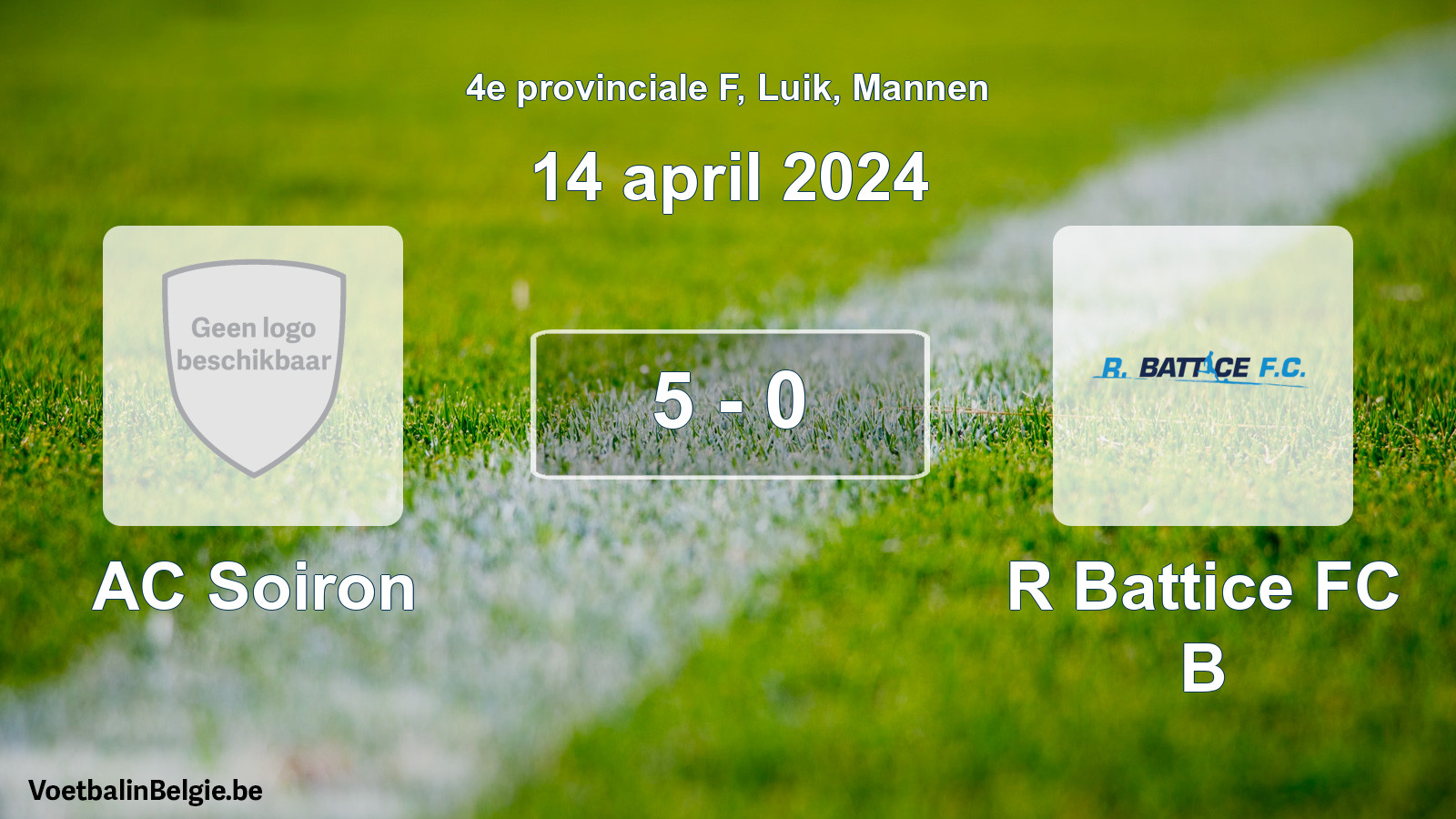 Gespeelde wedstrijd mannenvoetbal: AC Soiron - R Battice FC B 5 - 0 (14 april 2024)