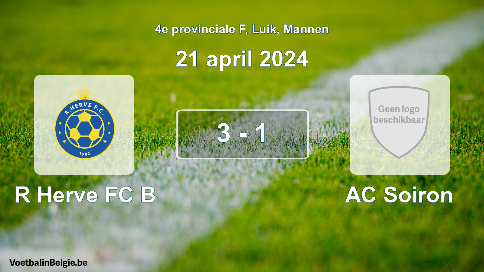 Gespeelde wedstrijd mannenvoetbal: R Herve FC B - AC Soiron 3 - 1 (21 april 2024)