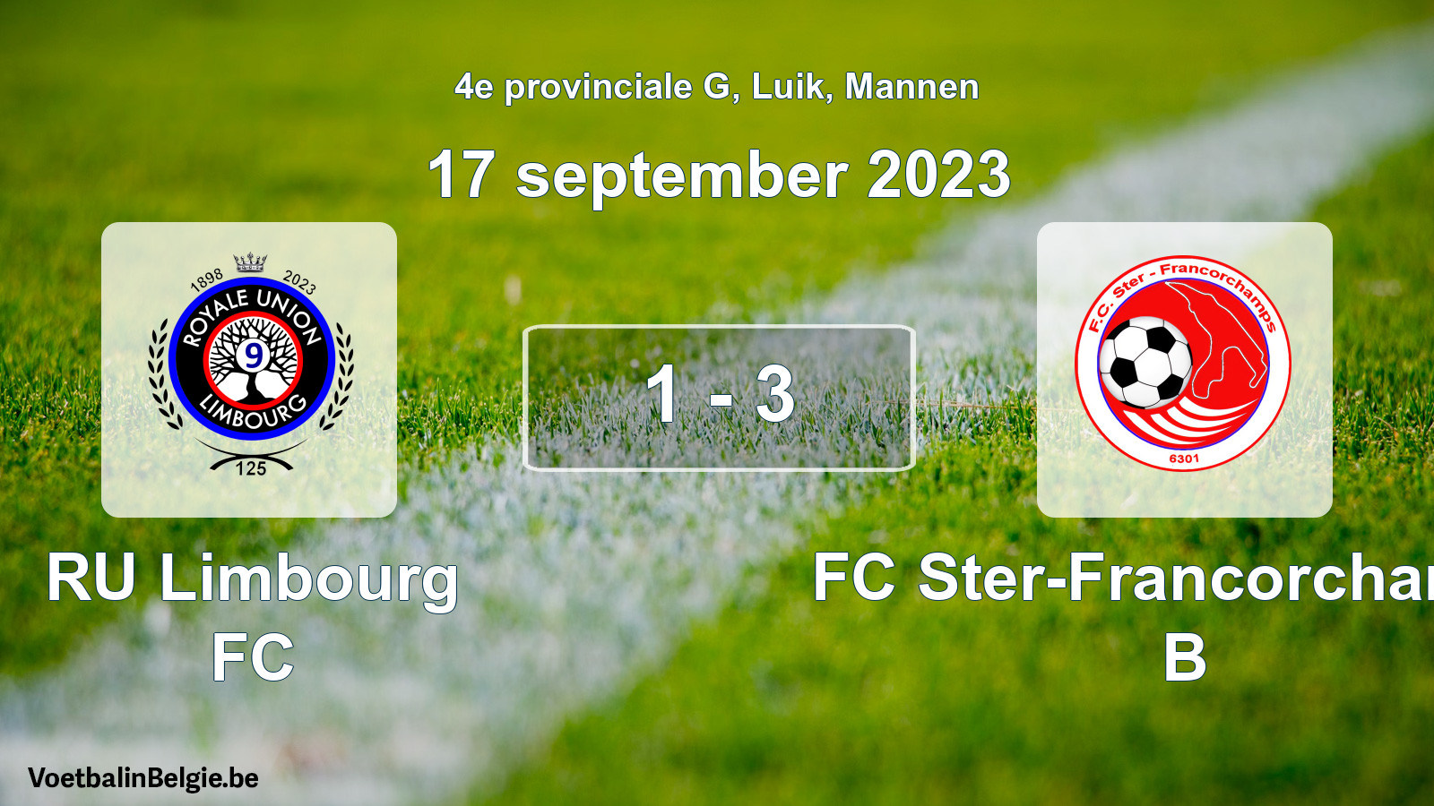 Gespeelde wedstrijd mannenvoetbal: RU Limbourg FC - FC Ster-Francorchamps B 1 - 3 (17 september 2023)