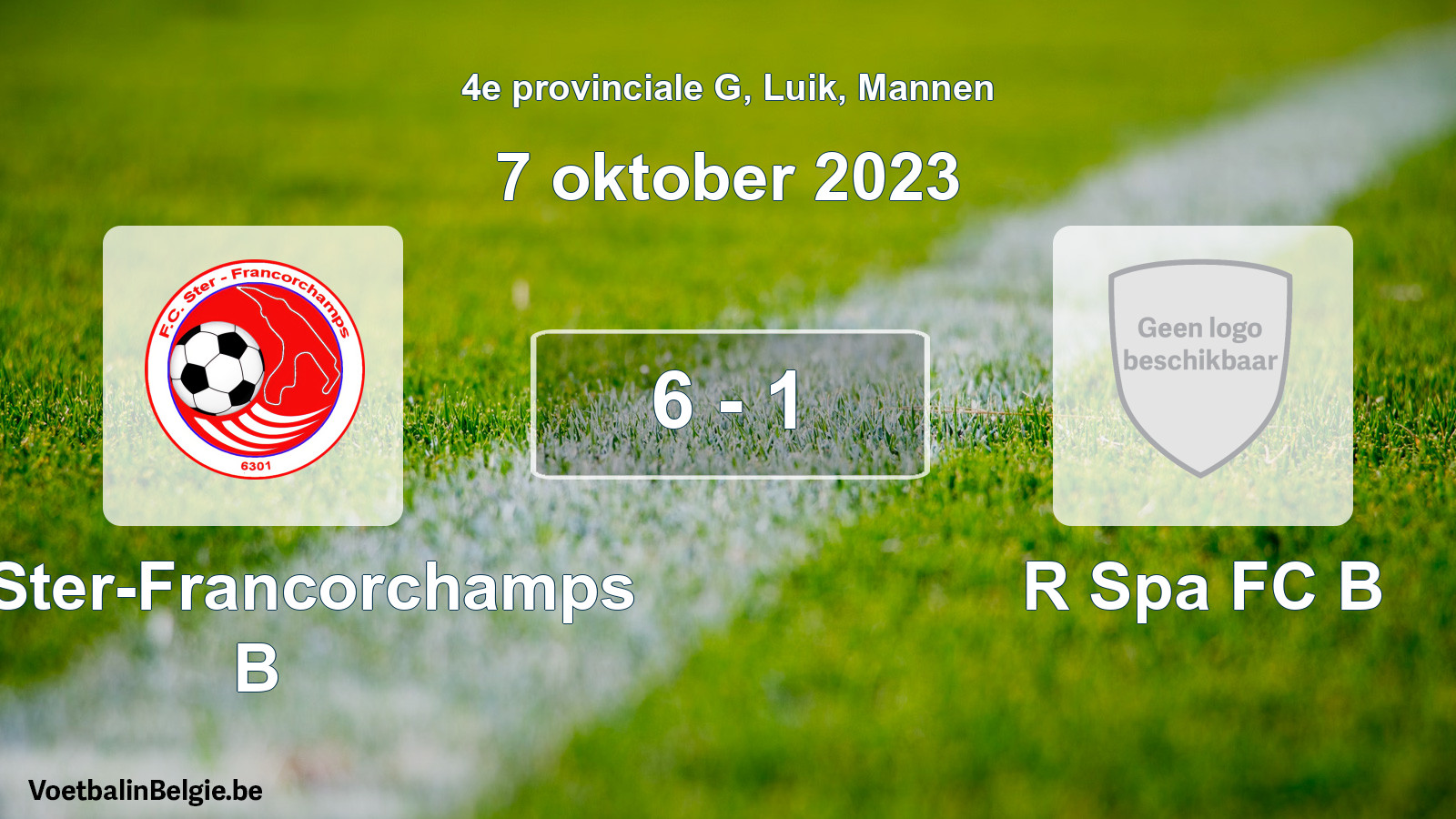 Gespeelde wedstrijd mannenvoetbal: FC Ster-Francorchamps B - R Spa FC B 6 - 1 (7 oktober 2023)