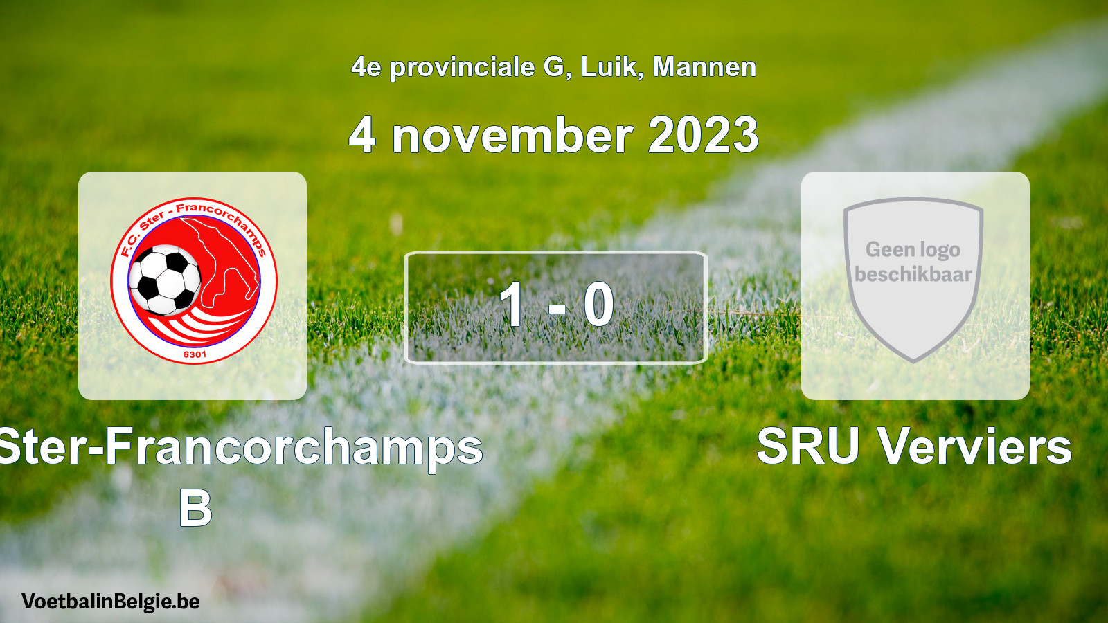 Gespeelde wedstrijd mannenvoetbal: FC Ster-Francorchamps B - SRU Verviers 1 - 0 (4 november 2023)