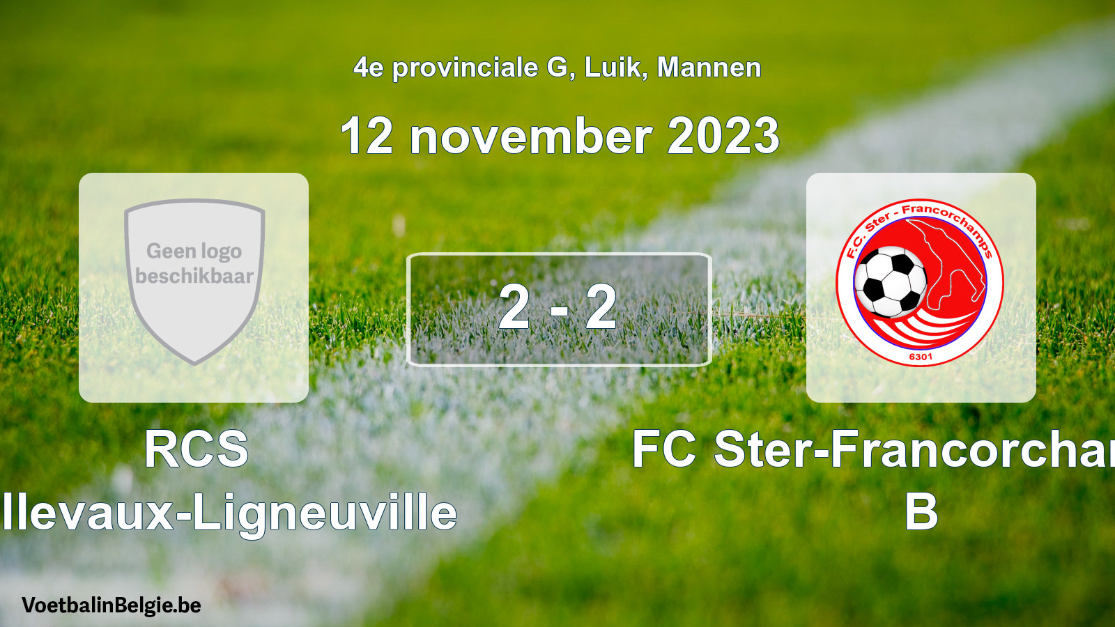 Gespeelde wedstrijd mannenvoetbal: RCS Bellevaux-Ligneuville - FC Ster-Francorchamps B 2 - 2 (12 november 2023)