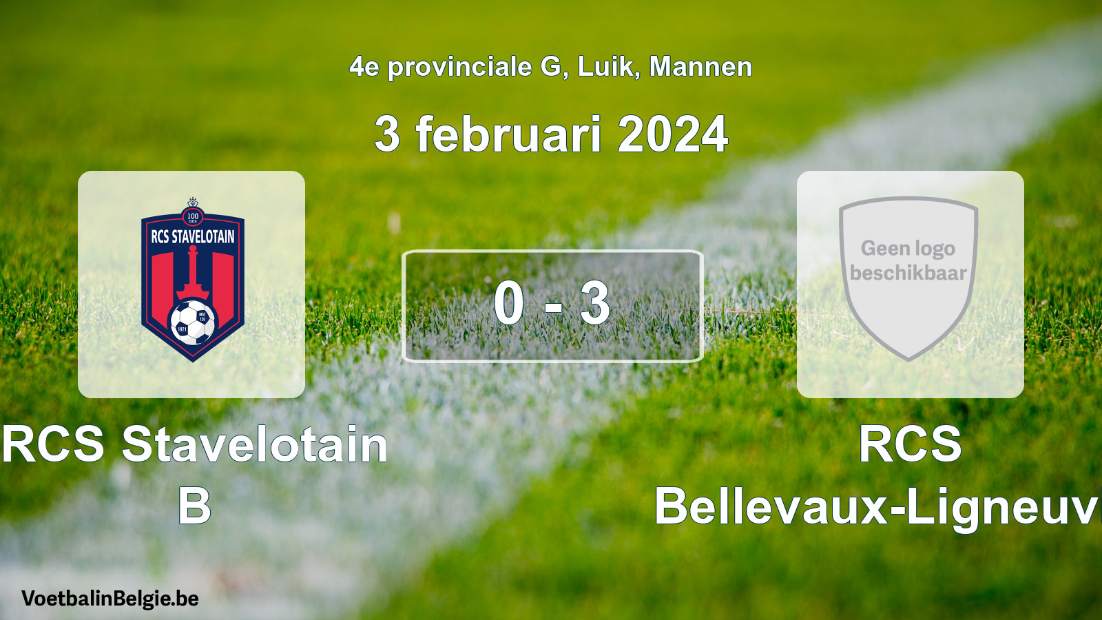 Gespeelde wedstrijd mannenvoetbal: RCS Stavelotain B - RCS Bellevaux-Ligneuville 0 - 3 (3 februari 2024)