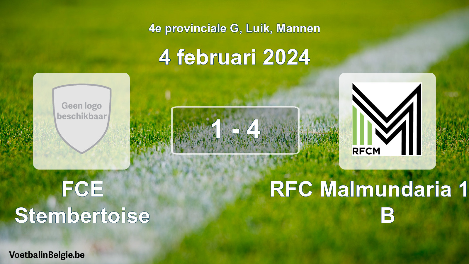 Gespeelde wedstrijd mannenvoetbal: FCE Stembertoise - RFC Malmundaria 1904 B 1 - 4 (4 februari 2024)