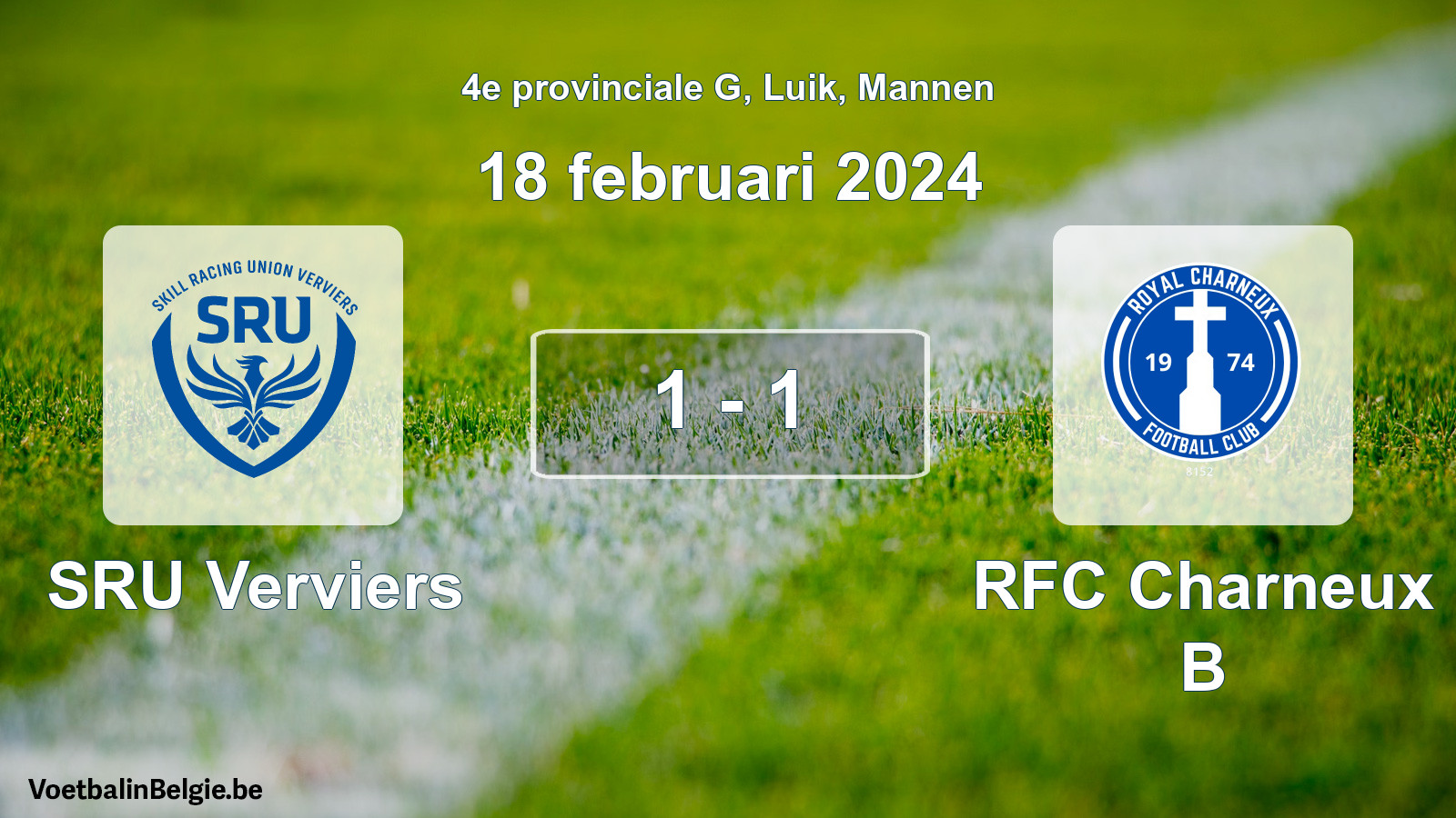 Match joué football hommes: SRU Verviers - RFC Charneux B 1 - 1 (18 février 2024)