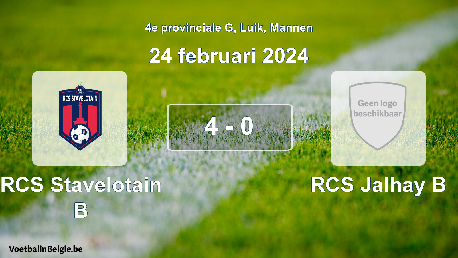 Gespeelde wedstrijd mannenvoetbal: RCS Stavelotain B - RCS Jalhay B 4 - 0 (24 februari 2024)