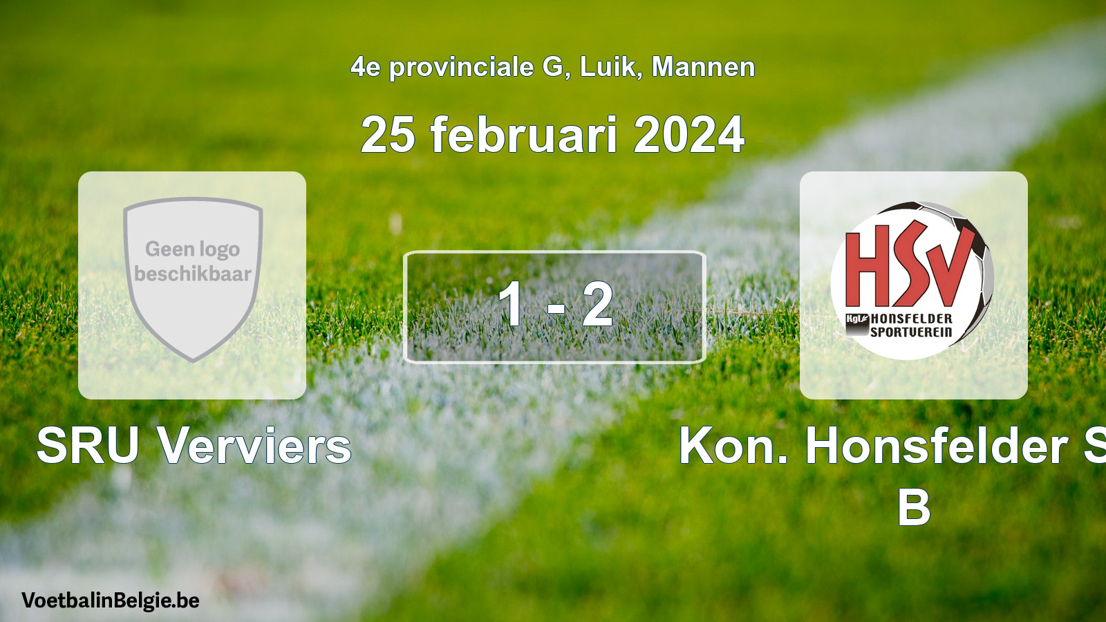 Gespeelde wedstrijd mannenvoetbal: SRU Verviers - Kon. Honsfelder SV B 1 - 2 (25 februari 2024)