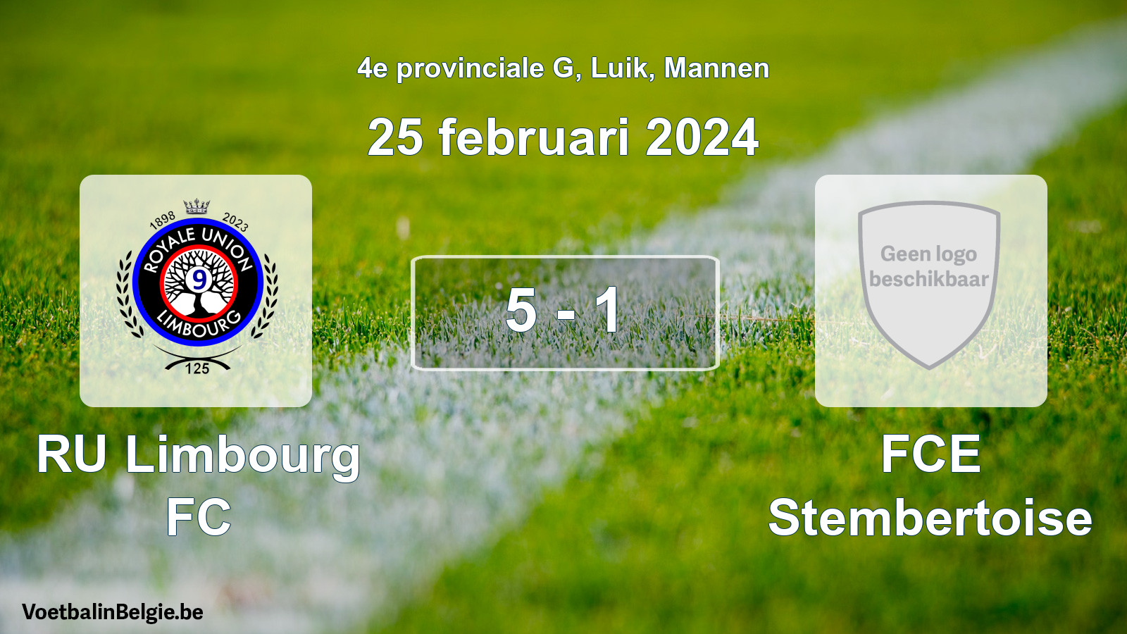 Gespeelde wedstrijd mannenvoetbal: RU Limbourg FC - FCE Stembertoise 5 - 1 (25 februari 2024)