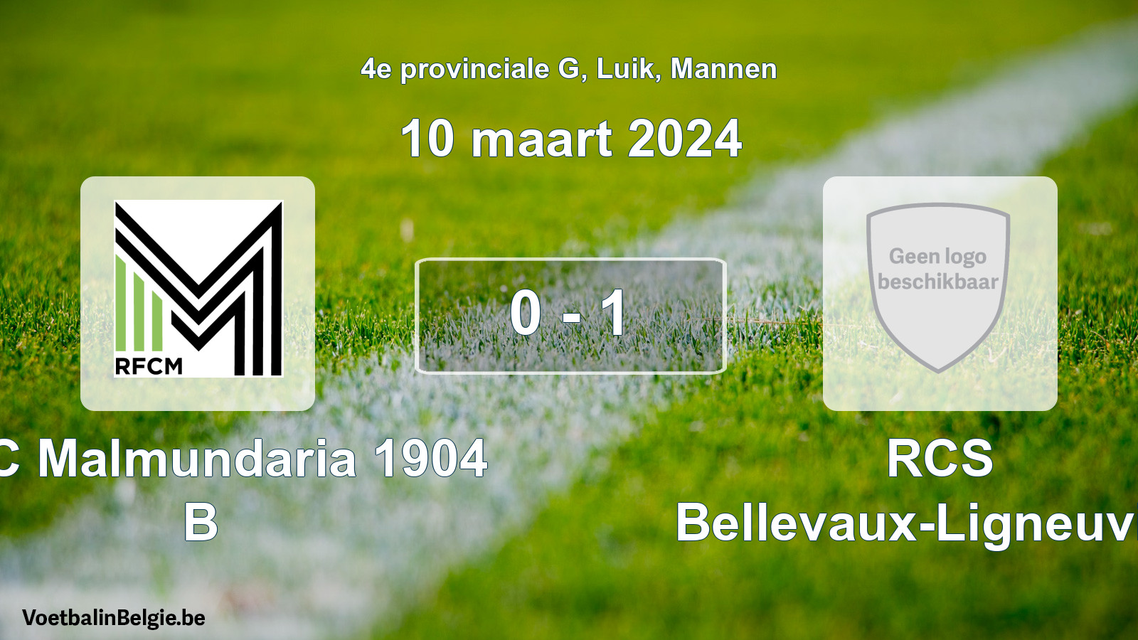 Gespeelde wedstrijd mannenvoetbal: RFC Malmundaria 1904 B - RCS Bellevaux-Ligneuville 0 - 1 (10 maart 2024)