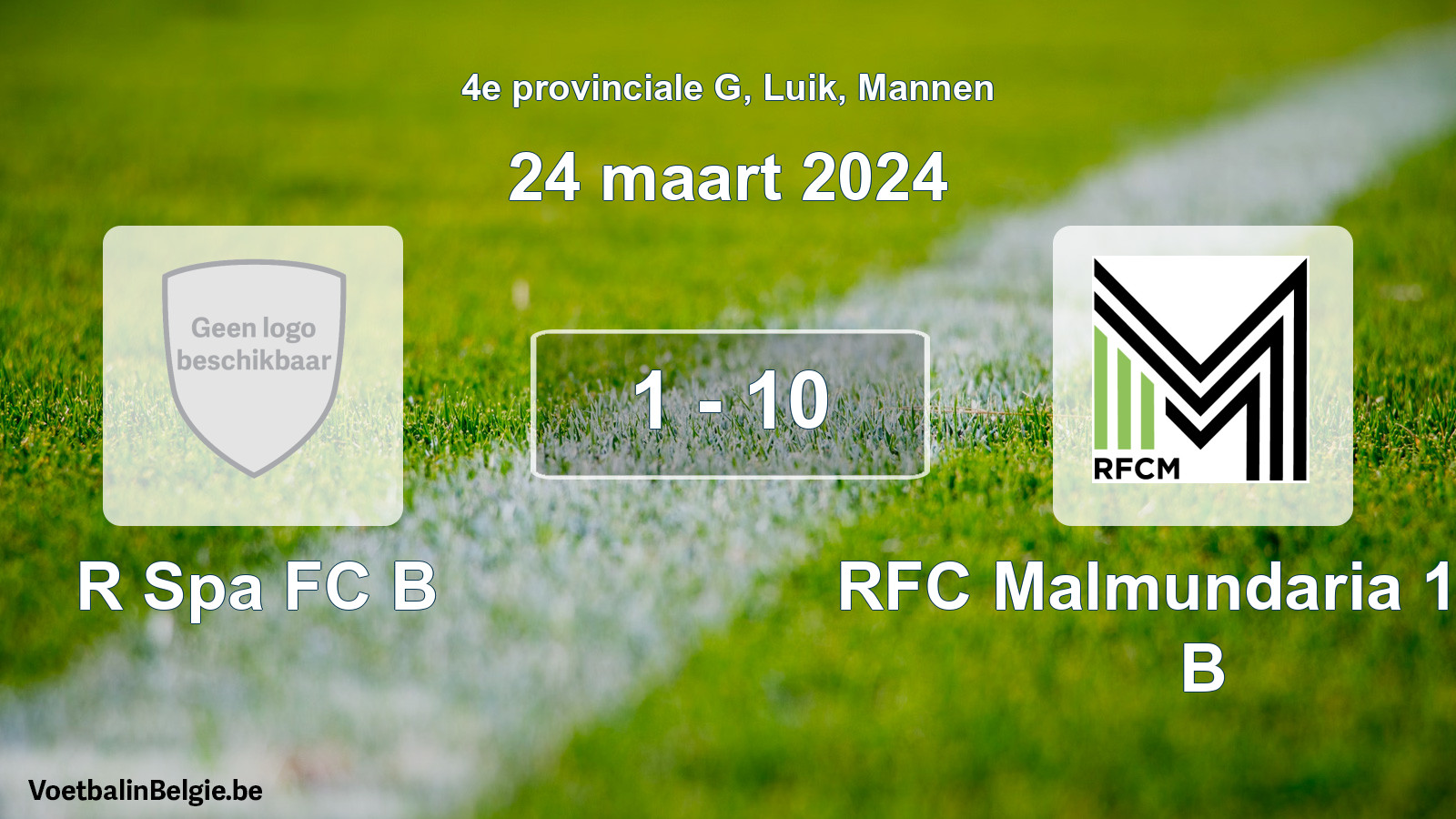 Gespeelde wedstrijd mannenvoetbal: R Spa FC B - RFC Malmundaria 1904 B 1 - 10 (24 maart 2024)