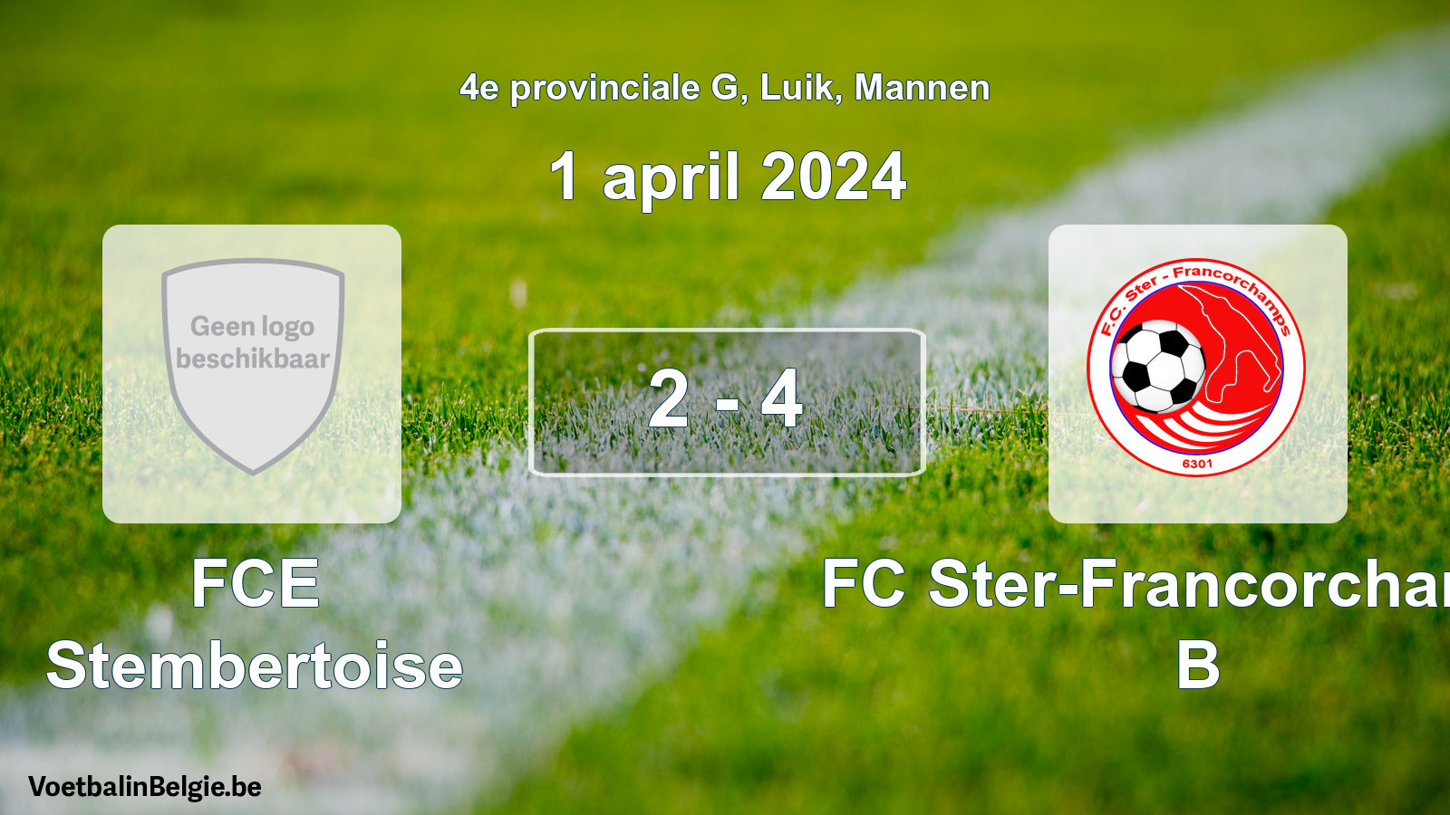 Gespeelde wedstrijd mannenvoetbal: FCE Stembertoise - FC Ster-Francorchamps B 2 - 4 (1 april 2024)