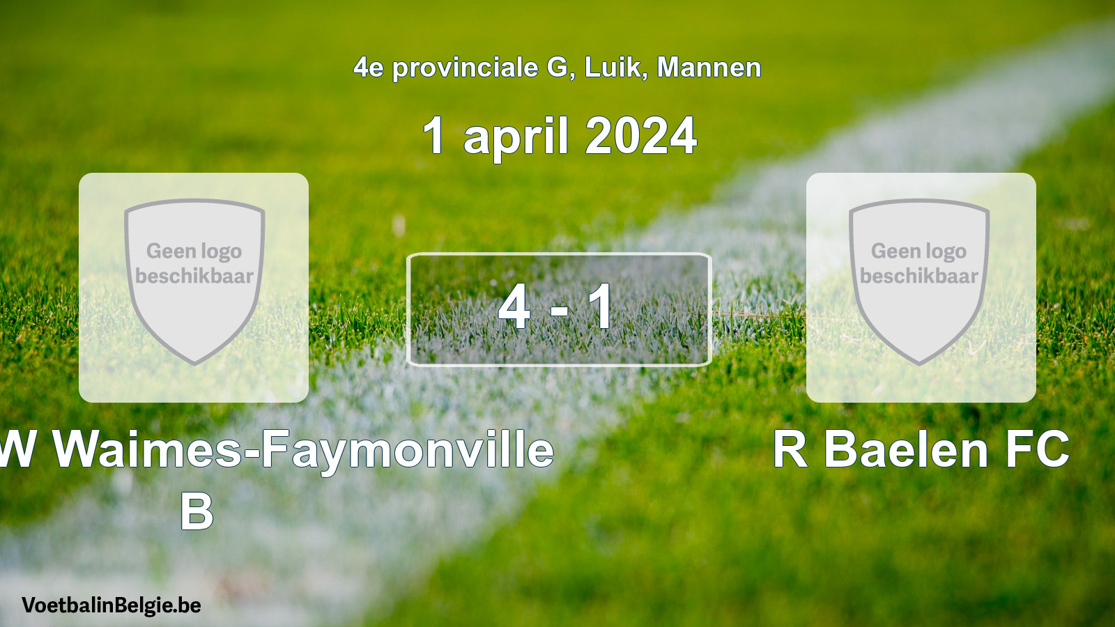 Gespeelde wedstrijd mannenvoetbal: RFC TW Waimes-Faymonville B - R Baelen FC 4 - 1 (1 april 2024)