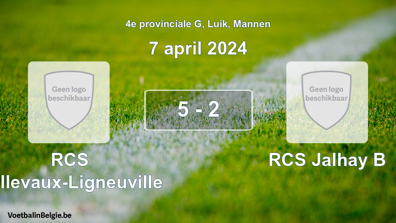 Gespeelde wedstrijd mannenvoetbal: RCS Bellevaux-Ligneuville - RCS Jalhay B 5 - 2 (7 april 2024)