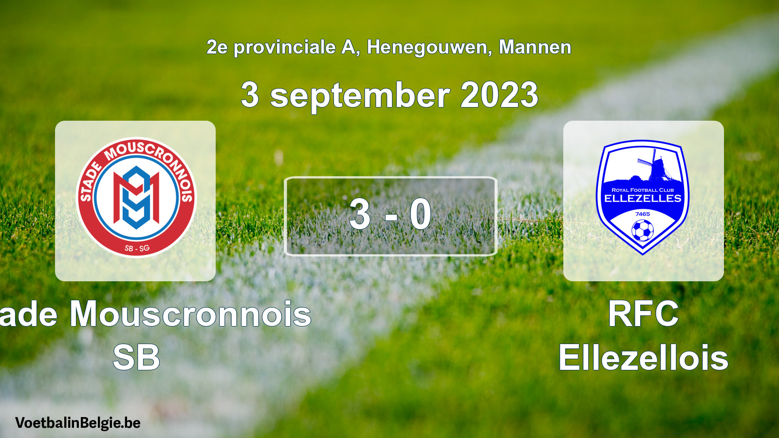 Gespeelde wedstrijd mannenvoetbal: Stade Mouscronnois SB - RFC Ellezellois 3 - 0 (3 september 2023)