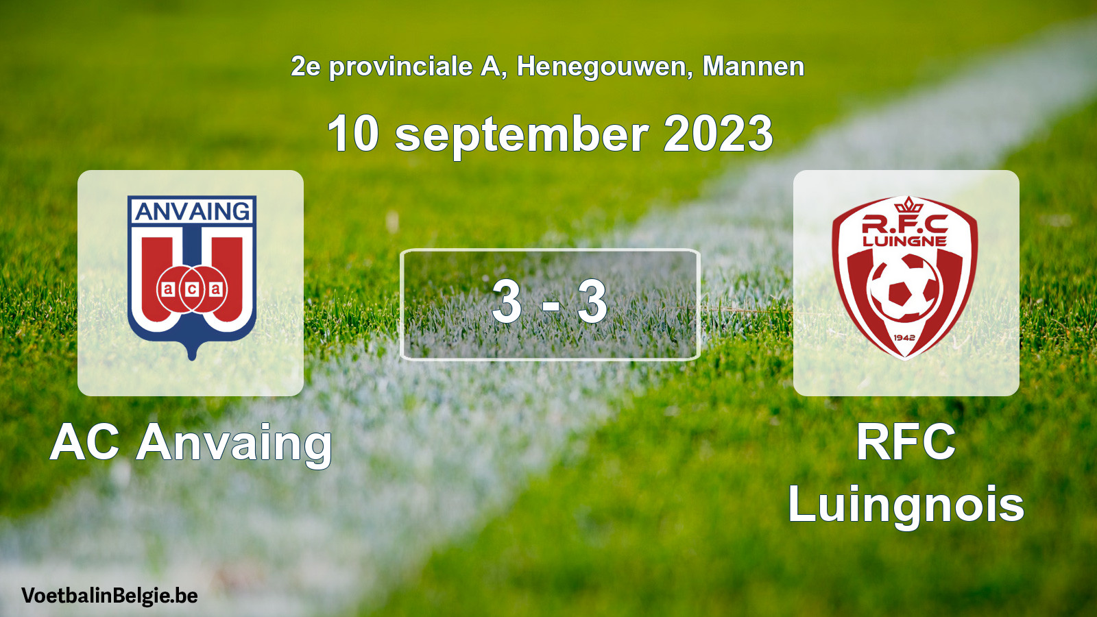 Gespeelde wedstrijd mannenvoetbal: AC Anvaing - RFC Luingnois 3 - 3 (10 september 2023)