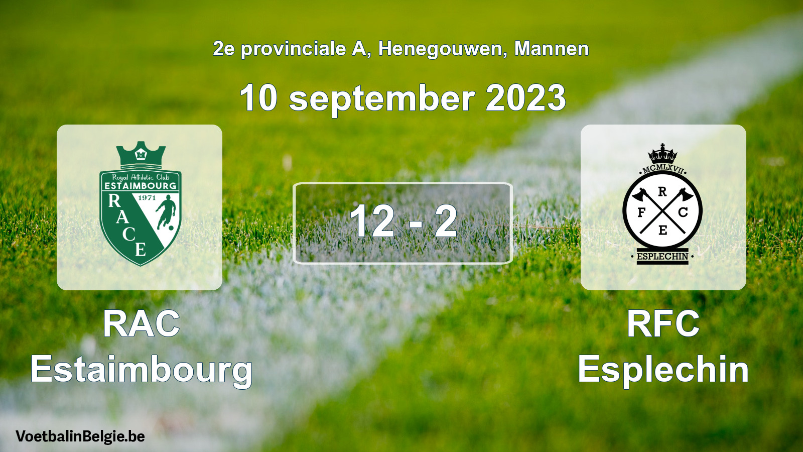 Gespeelde wedstrijd mannenvoetbal: RAC Estaimbourg - RFC Esplechin 12 - 2 (10 september 2023)