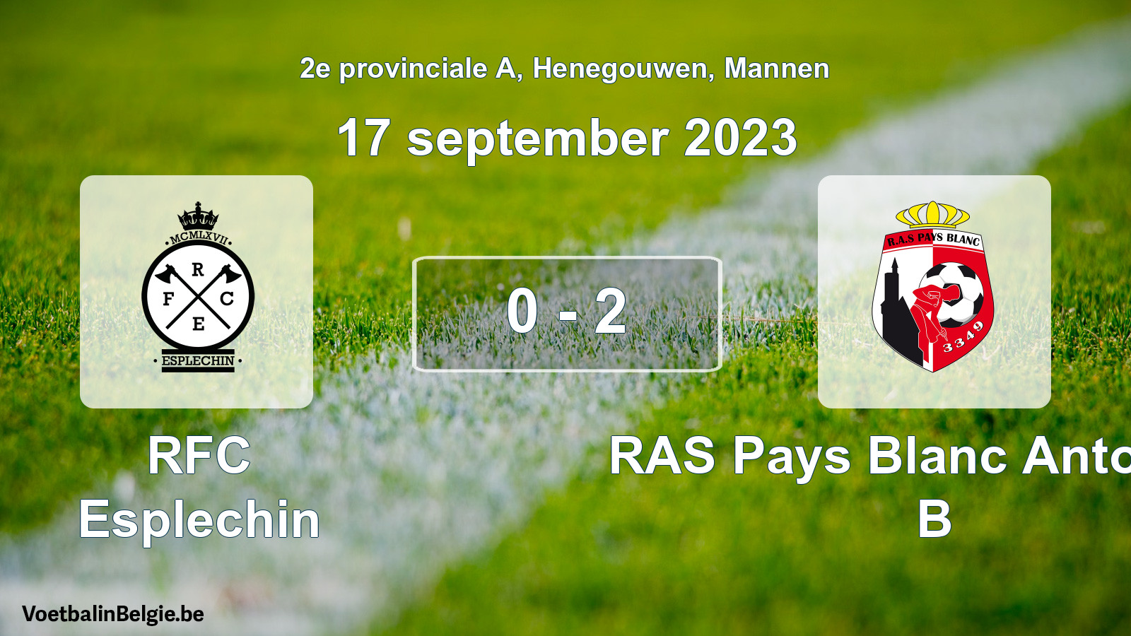 Gespeelde wedstrijd mannenvoetbal: RFC Esplechin - RAS Pays Blanc Antoinien B 0 - 2 (17 september 2023)