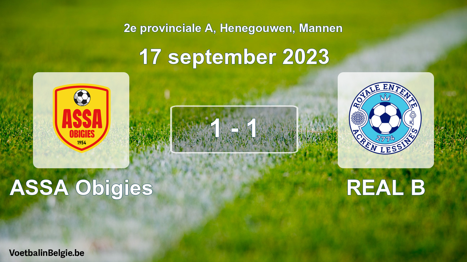 Gespeelde wedstrijd mannenvoetbal: ASSA Obigies - REAL B 1 - 1 (17 september 2023)