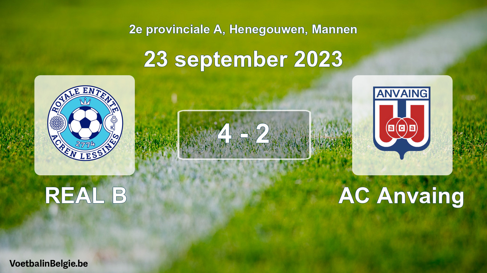 Gespeelde wedstrijd mannenvoetbal: REAL B - AC Anvaing 4 - 2 (23 september 2023)