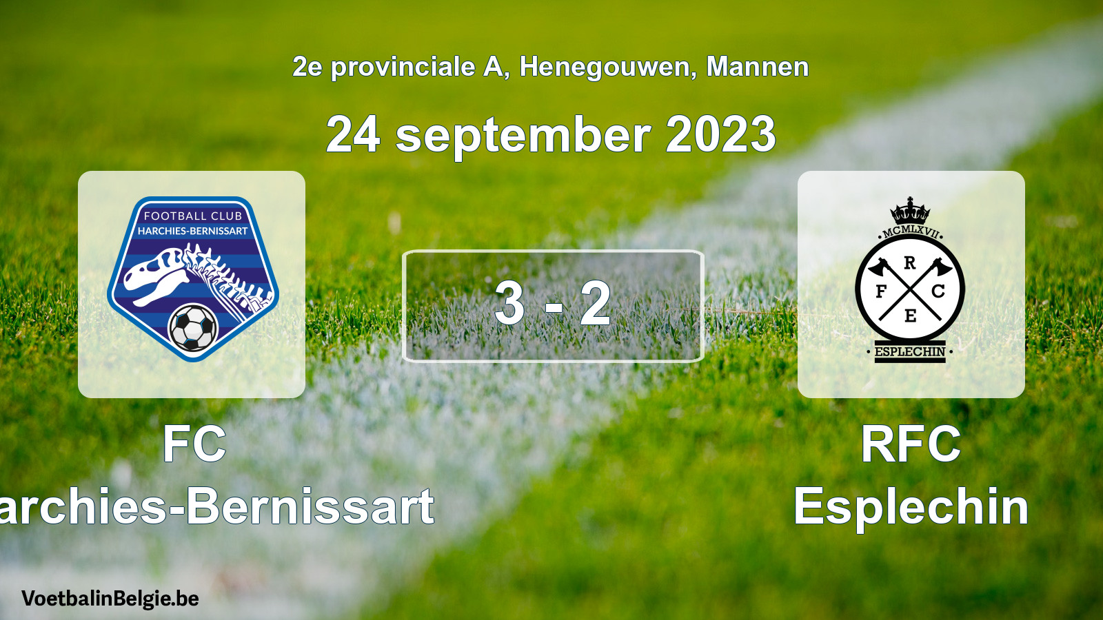 Gespeelde wedstrijd mannenvoetbal: FC Harchies-Bernissart - RFC Esplechin 3 - 2 (24 september 2023)