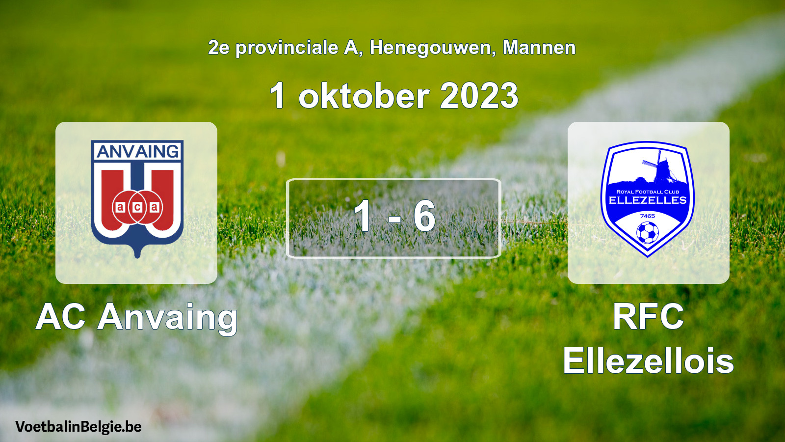 Gespeelde wedstrijd mannenvoetbal: AC Anvaing - RFC Ellezellois 1 - 6 (1 oktober 2023)