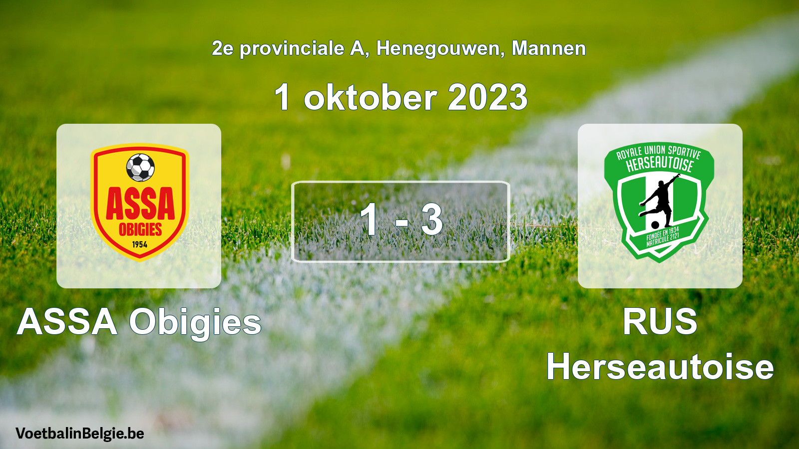 Gespeelde wedstrijd mannenvoetbal: ASSA Obigies - RUS Herseautoise 1 - 3 (1 oktober 2023)