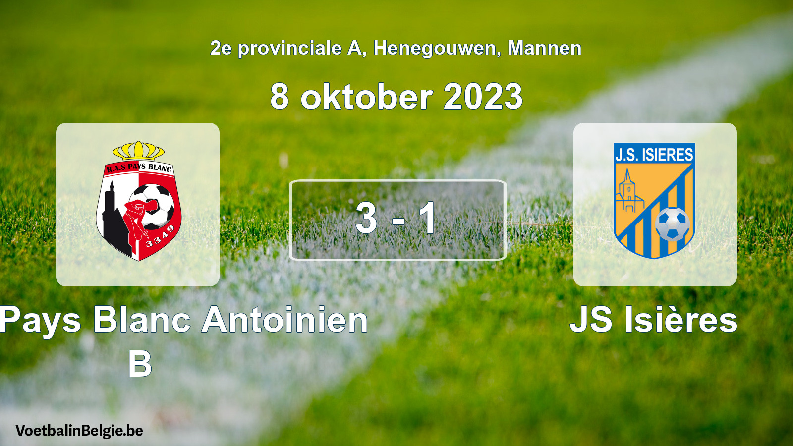 Gespeelde wedstrijd mannenvoetbal: RAS Pays Blanc Antoinien B - JS Isières 3 - 1 (8 oktober 2023)