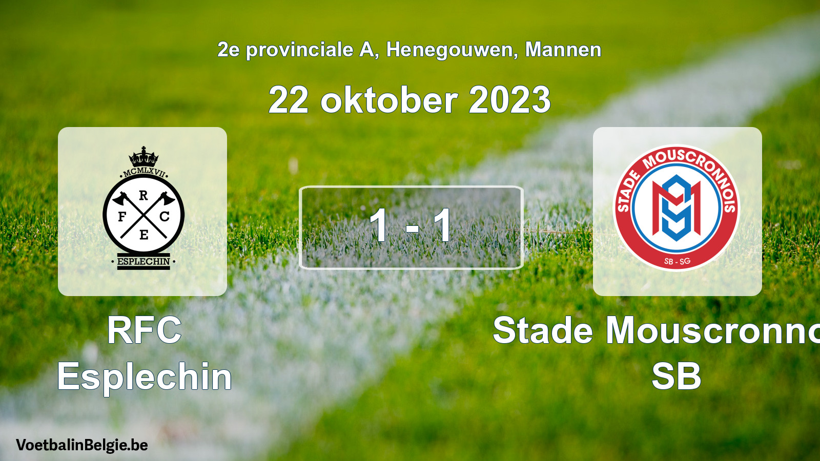 Gespeelde wedstrijd mannenvoetbal: RFC Esplechin - Stade Mouscronnois SB 1 - 1 (22 oktober 2023)