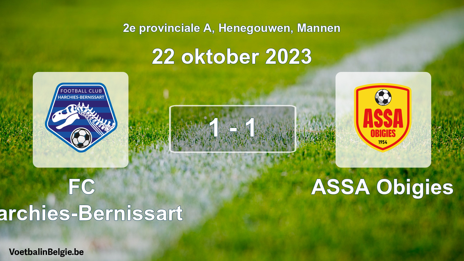 Gespeelde wedstrijd mannenvoetbal: FC Harchies-Bernissart - ASSA Obigies 1 - 1 (22 oktober 2023)