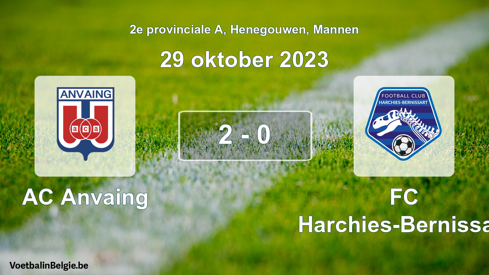 Gespeelde wedstrijd mannenvoetbal: AC Anvaing - FC Harchies-Bernissart 2 - 0 (29 oktober 2023)