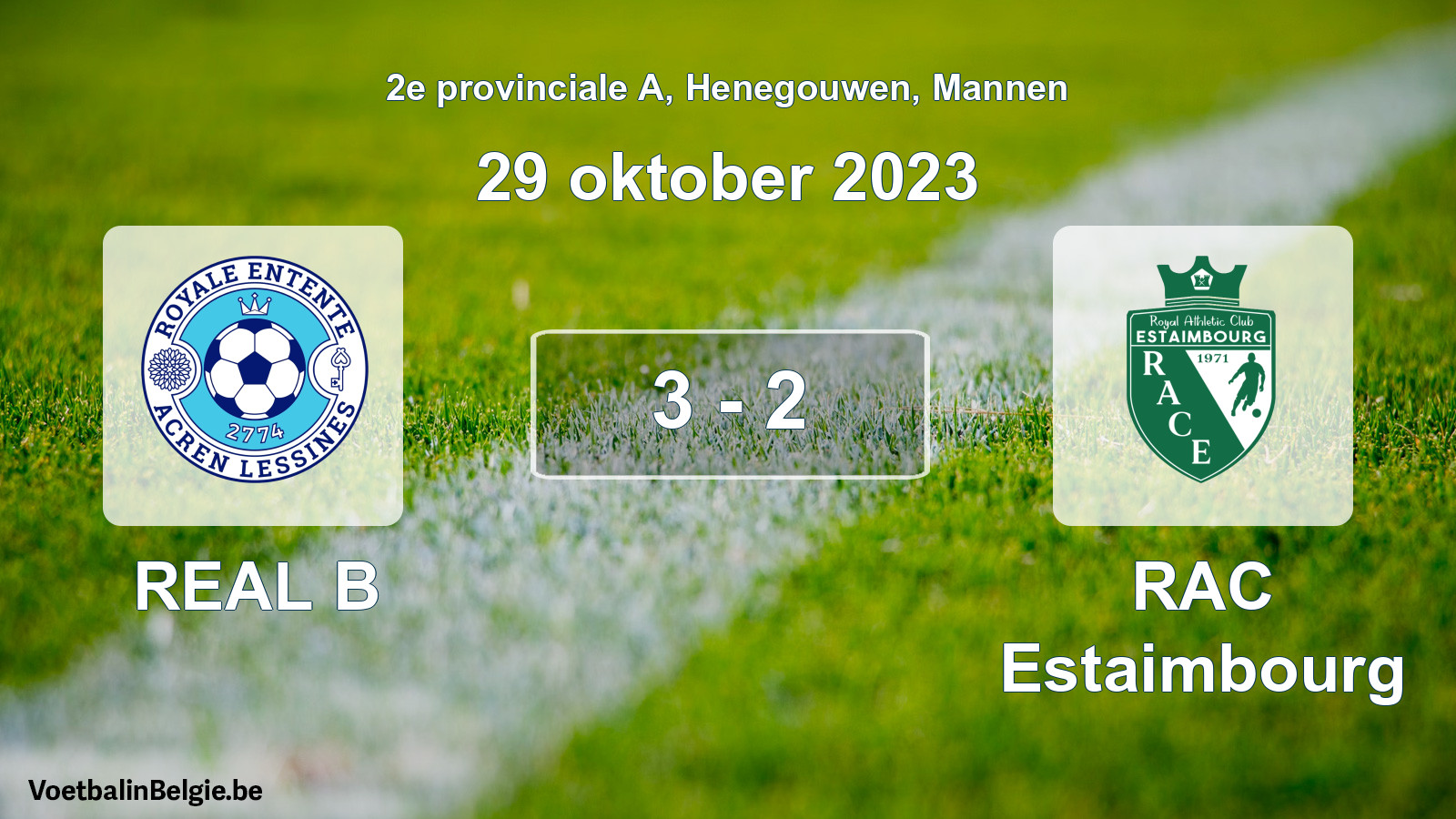Gespeelde wedstrijd mannenvoetbal: REAL B - RAC Estaimbourg 3 - 2 (29 oktober 2023)