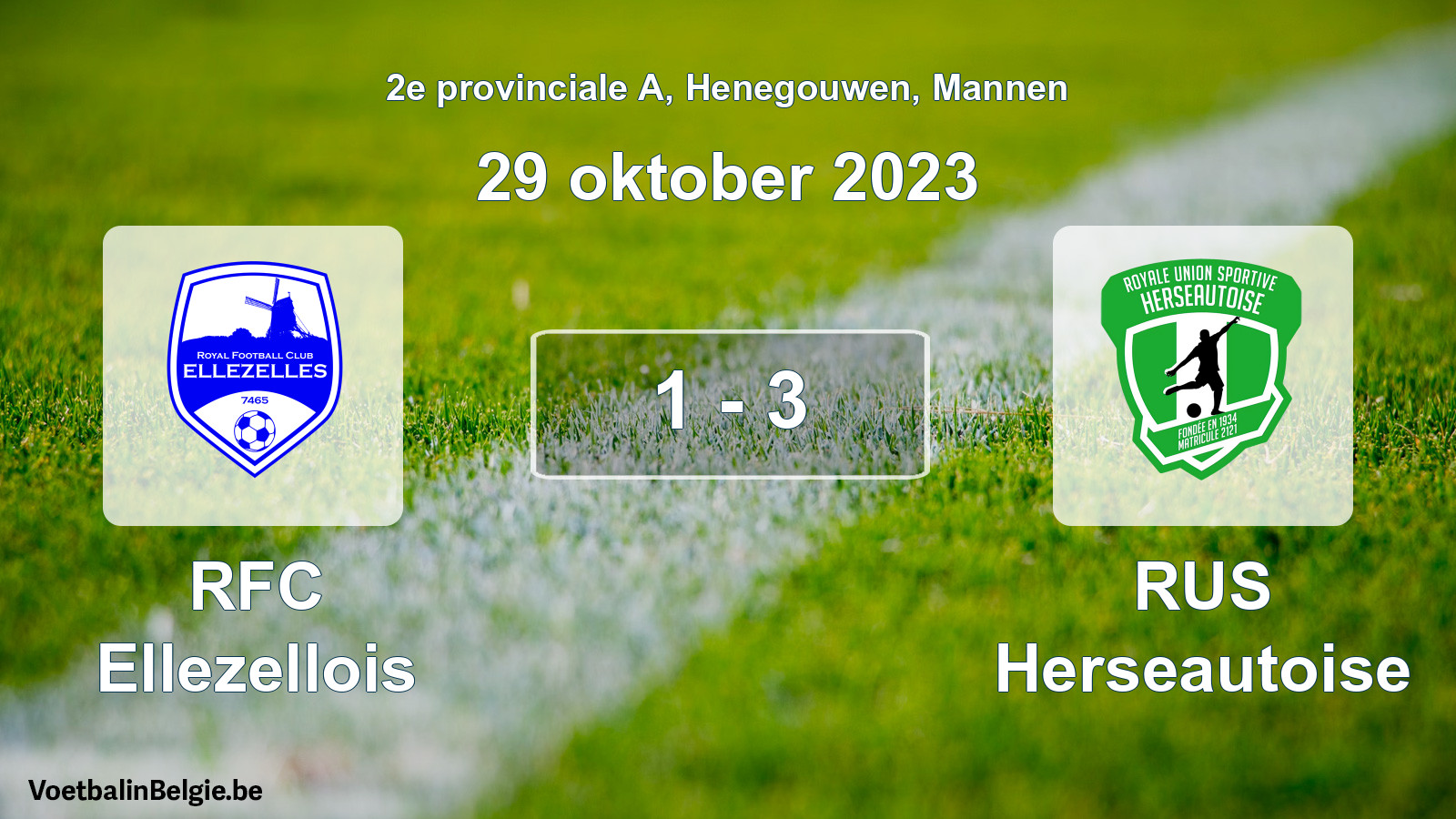 Gespeelde wedstrijd mannenvoetbal: RFC Ellezellois - RUS Herseautoise 1 - 3 (29 oktober 2023)