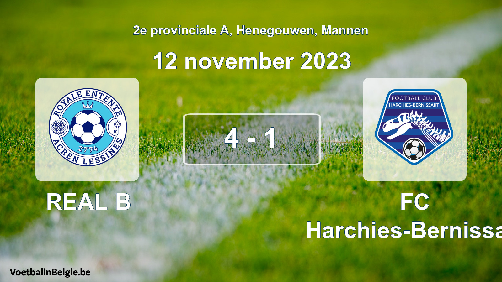 Gespeelde wedstrijd mannenvoetbal: REAL B - FC Harchies-Bernissart 4 - 1 (12 november 2023)