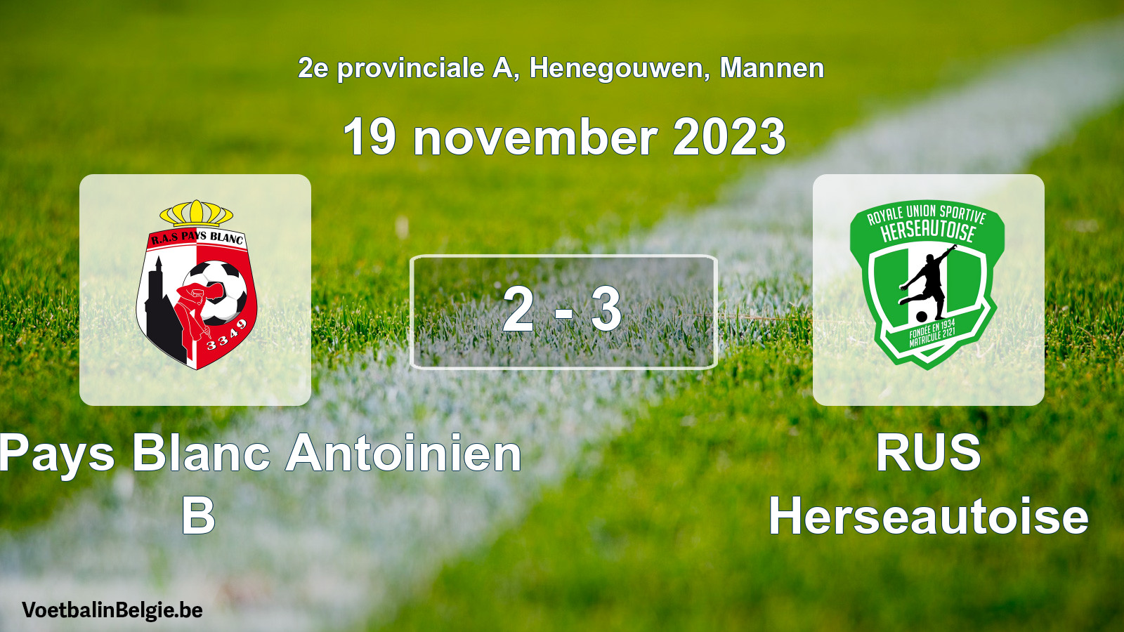 Gespeelde wedstrijd mannenvoetbal: RAS Pays Blanc Antoinien B - RUS Herseautoise 2 - 3 (19 november 2023)
