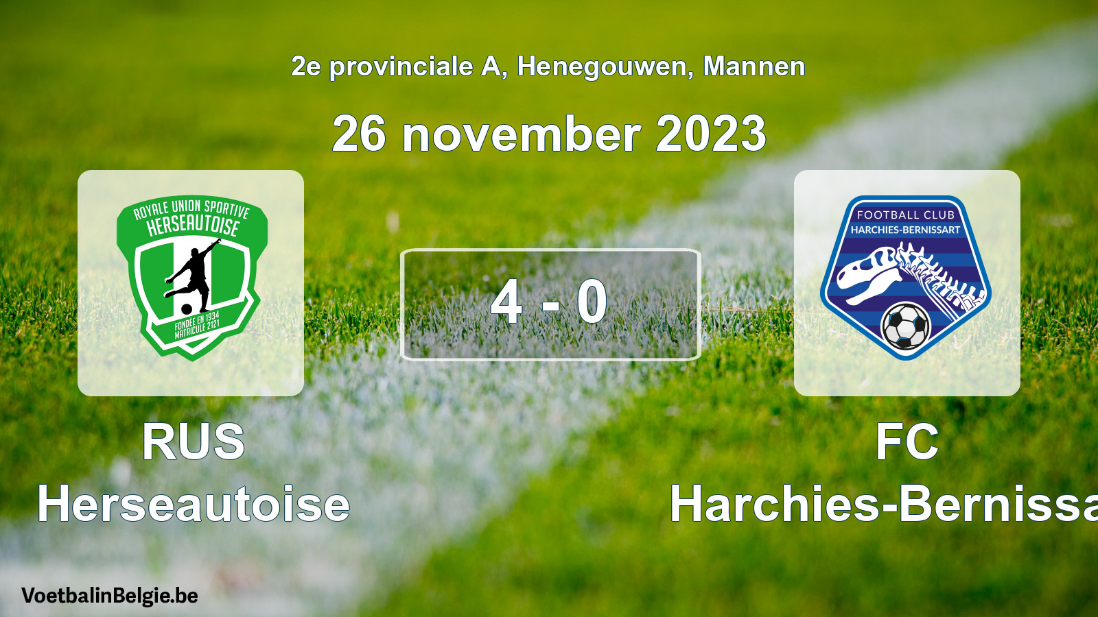 Gespeelde wedstrijd mannenvoetbal: RUS Herseautoise - FC Harchies-Bernissart 4 - 0 (26 november 2023)