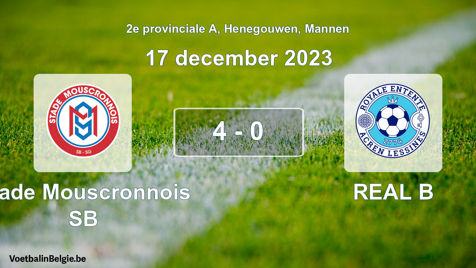 Gespeelde wedstrijd mannenvoetbal: Stade Mouscronnois SB - REAL B 4 - 0 (17 december 2023)