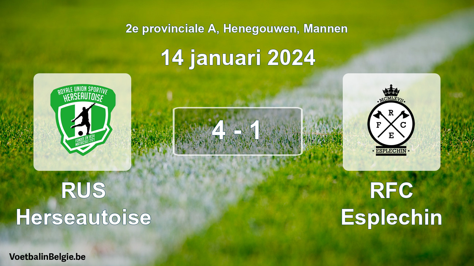 Gespeelde wedstrijd mannenvoetbal: RUS Herseautoise - RFC Esplechin 4 - 1 (14 januari 2024)