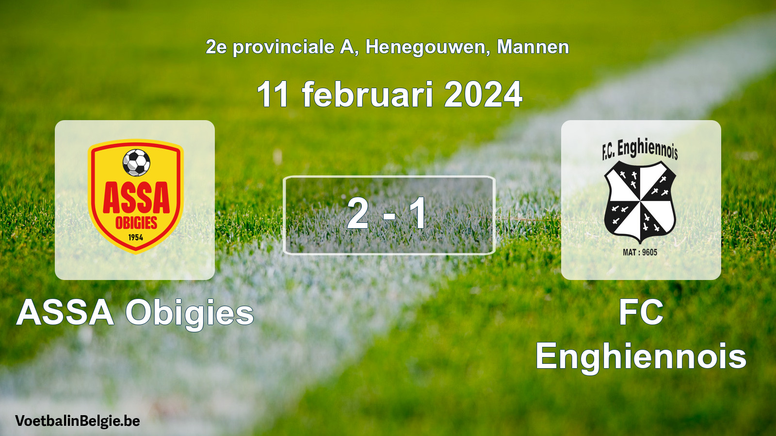 Gespeelde wedstrijd mannenvoetbal: ASSA Obigies - FC Enghiennois 2 - 1 (11 februari 2024)