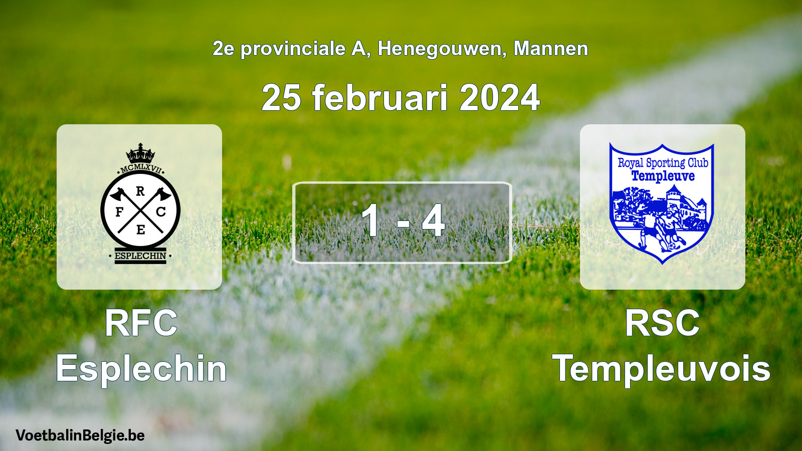 Gespeelde wedstrijd mannenvoetbal: RFC Esplechin - RSC Templeuvois 1 - 4 (25 februari 2024)