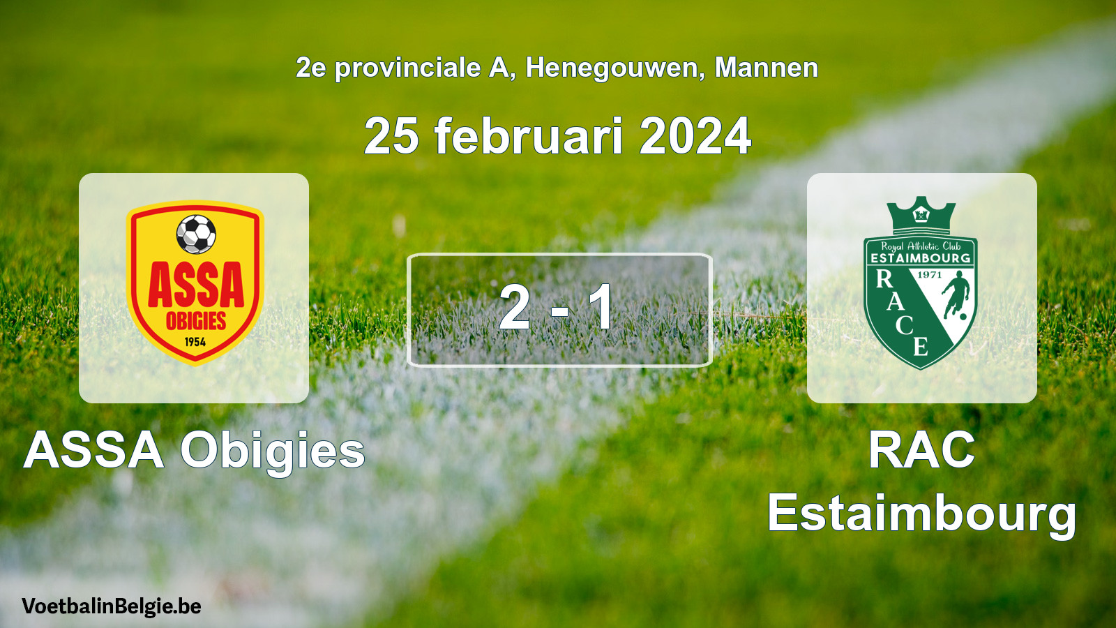 Gespeelde wedstrijd mannenvoetbal: ASSA Obigies - RAC Estaimbourg 2 - 1 (25 februari 2024)