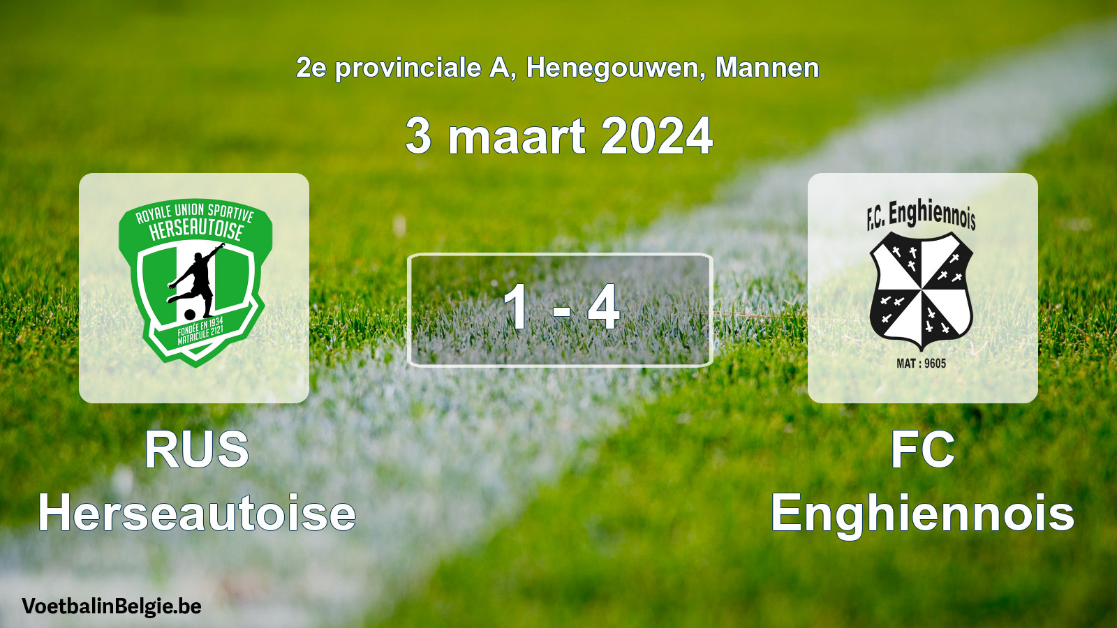 Gespeelde wedstrijd mannenvoetbal: RUS Herseautoise - FC Enghiennois 1 - 4 (3 maart 2024)