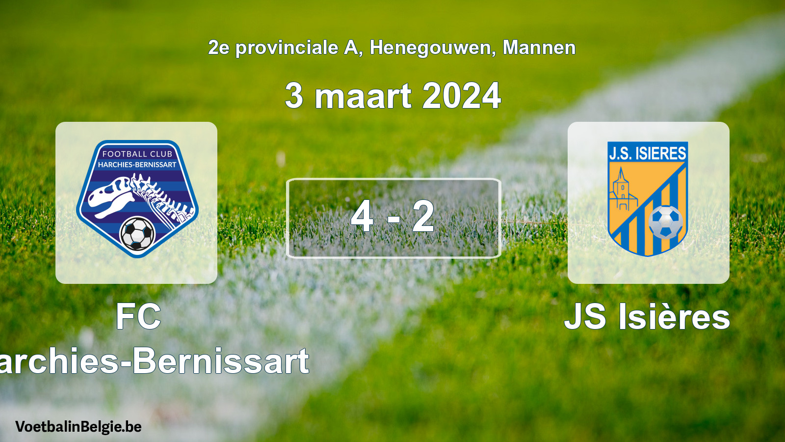 Gespeelde wedstrijd mannenvoetbal: FC Harchies-Bernissart - JS Isières 4 - 2 (3 maart 2024)