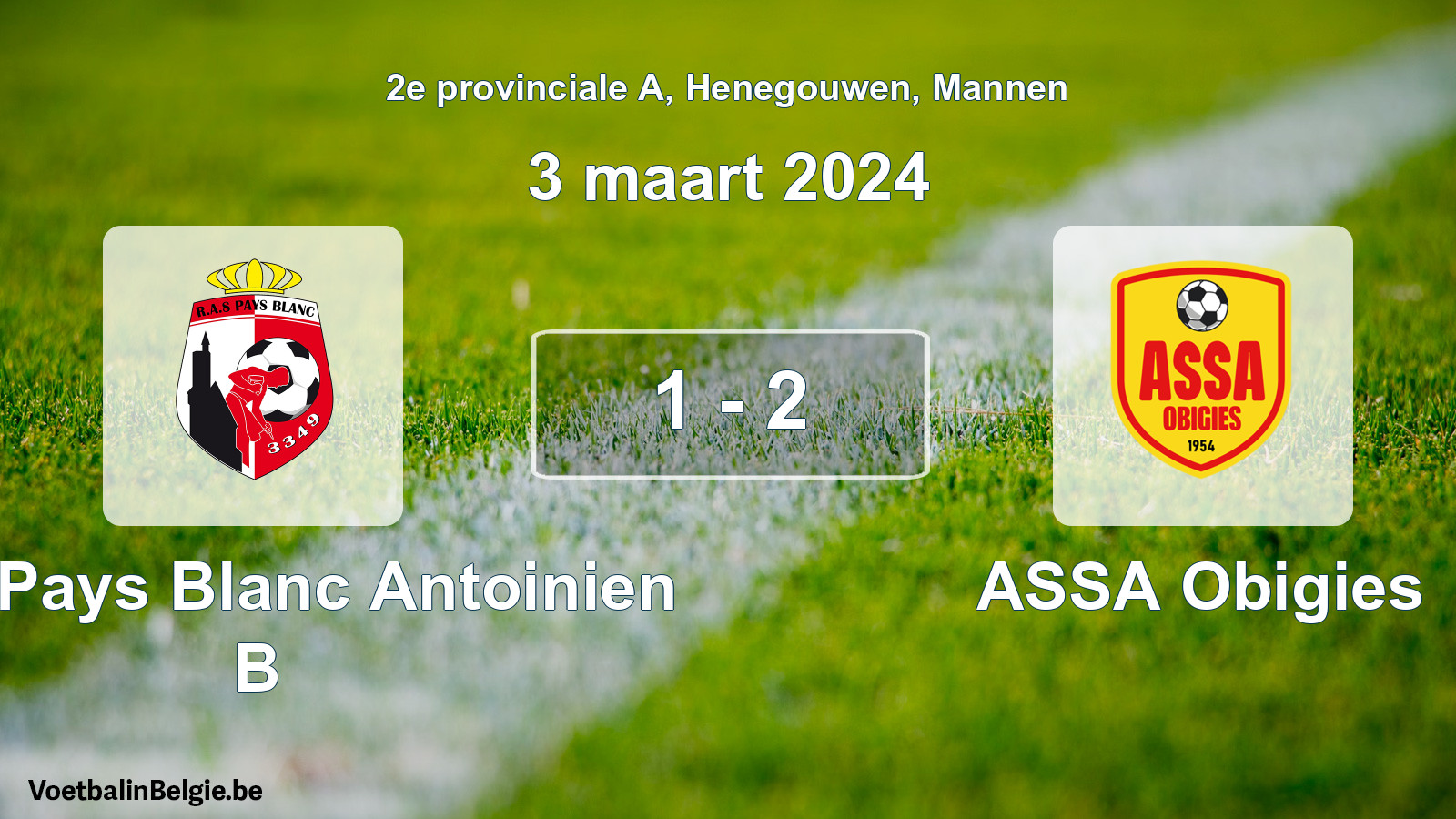 Gespeelde wedstrijd mannenvoetbal: RAS Pays Blanc Antoinien B - ASSA Obigies 1 - 2 (3 maart 2024)