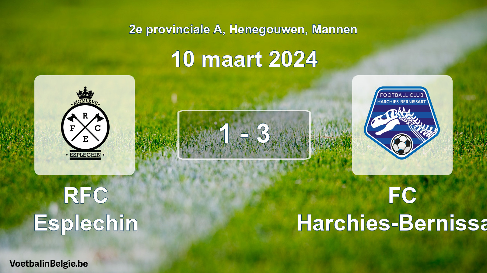 Gespeelde wedstrijd mannenvoetbal: RFC Esplechin - FC Harchies-Bernissart 1 - 3 (10 maart 2024)