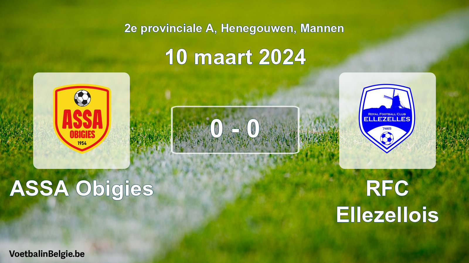 Gespeelde wedstrijd mannenvoetbal: ASSA Obigies - RFC Ellezellois 0 - 0 (10 maart 2024)