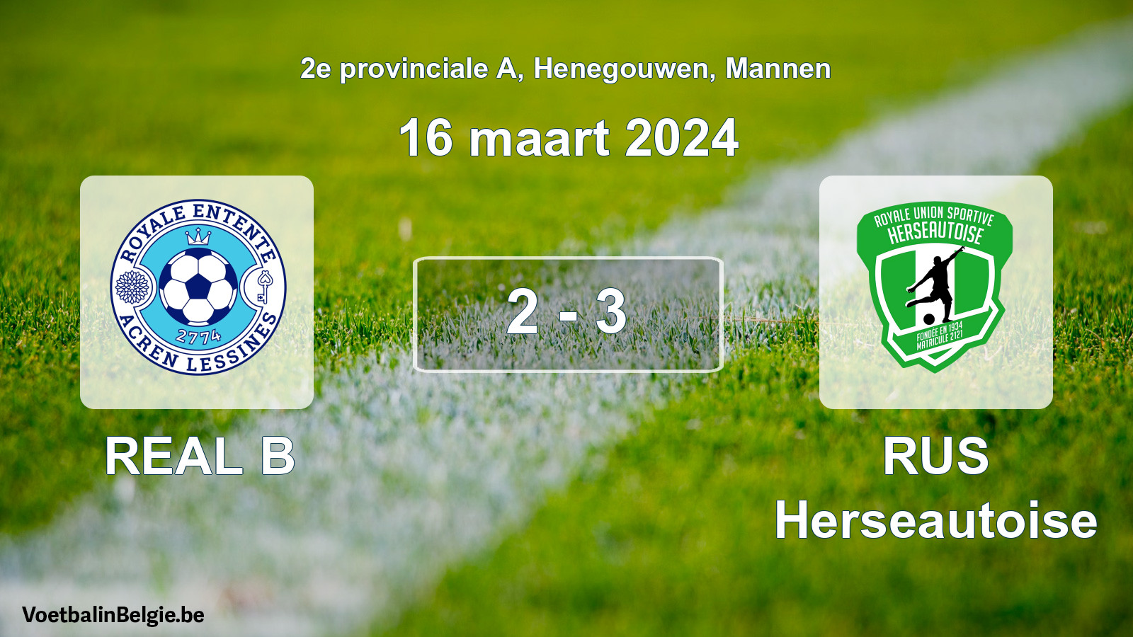 Gespeelde wedstrijd mannenvoetbal: REAL B - RUS Herseautoise 2 - 3 (16 maart 2024)