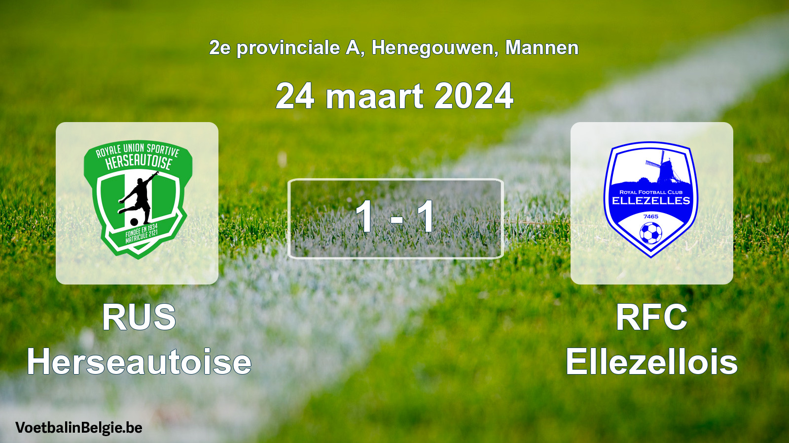 Gespeelde wedstrijd mannenvoetbal: RUS Herseautoise - RFC Ellezellois 1 - 1 (24 maart 2024)
