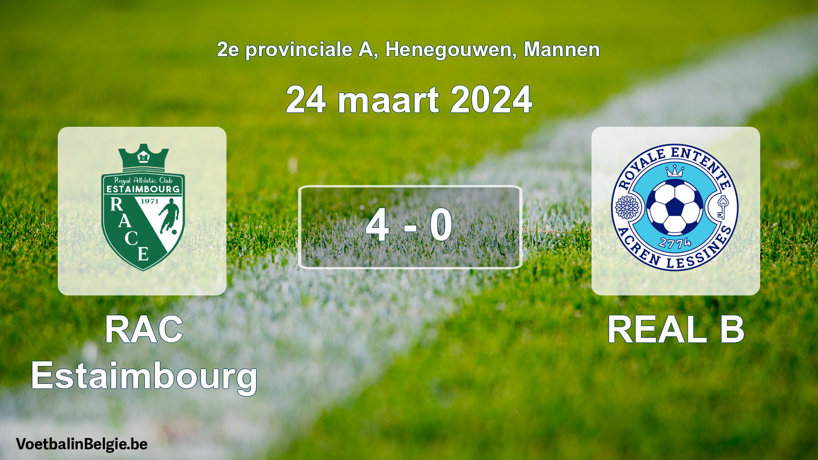 Gespeelde wedstrijd mannenvoetbal: RAC Estaimbourg - REAL B 4 - 0 (24 maart 2024)
