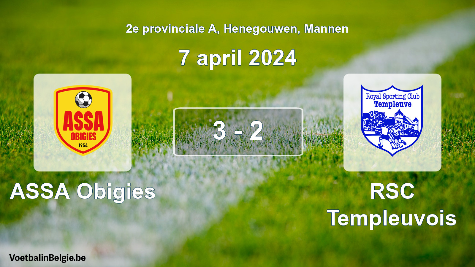Played match men football: ASSA Obigies - RSC Templeuvois 3 - 2 (7 April 2024)