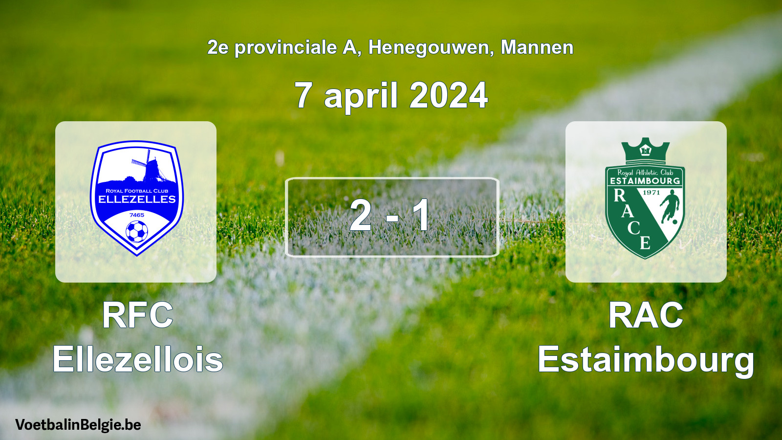 Gespeelde wedstrijd mannenvoetbal: RFC Ellezellois - RAC Estaimbourg 2 - 1 (7 april 2024)